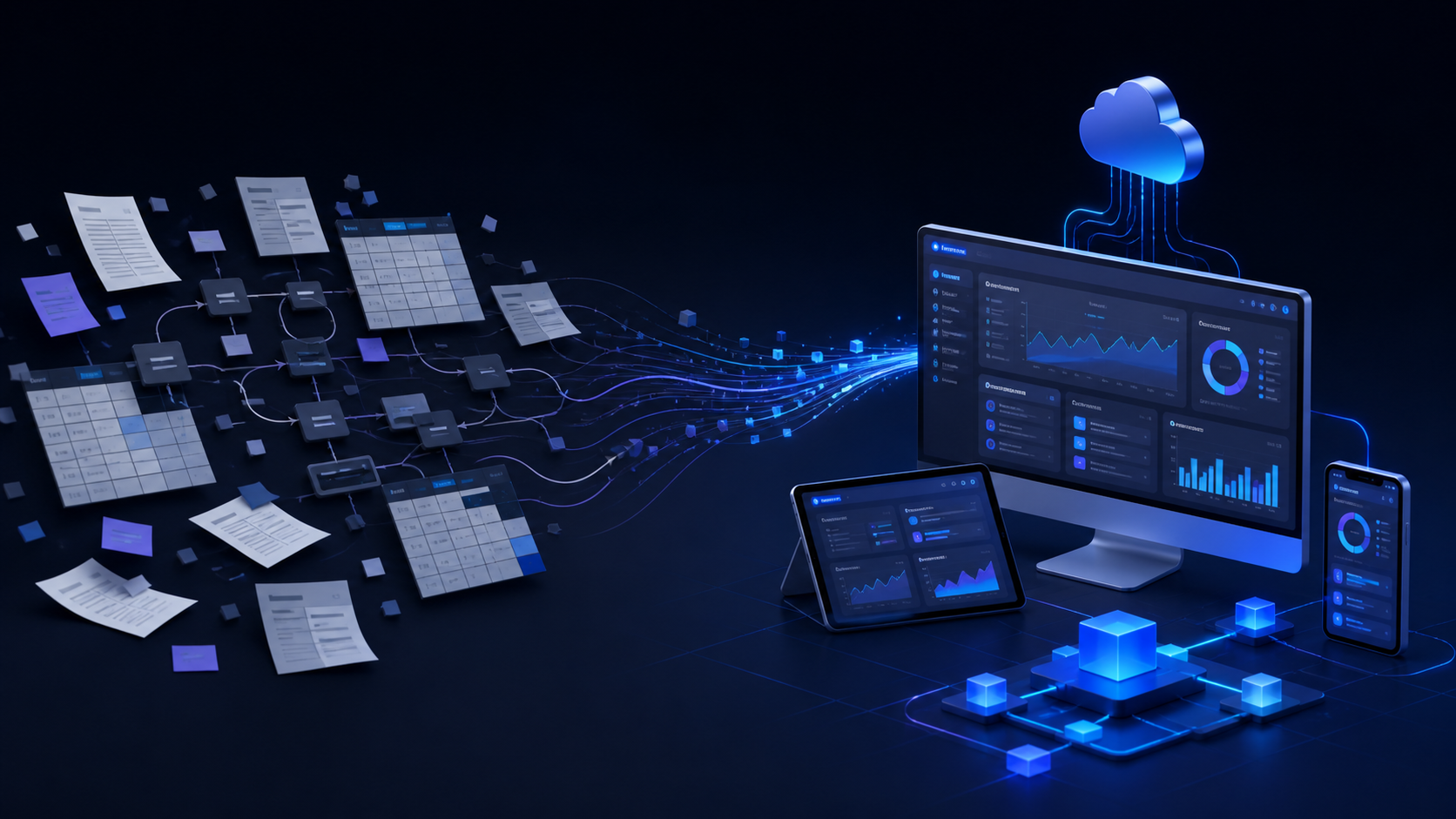 Manual documents and spreadsheets transforming into connected custom software